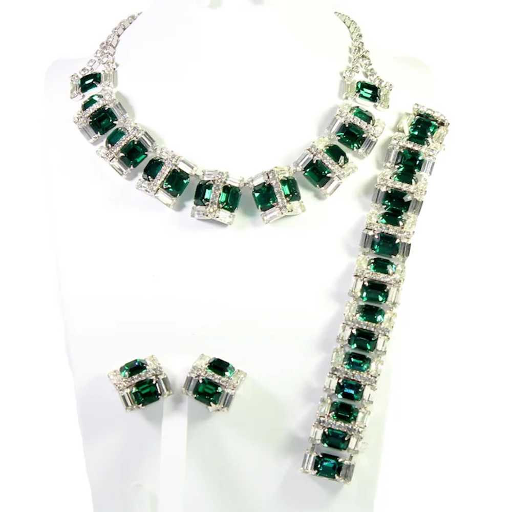 Vintage WIESNER Emerald Green Art Deco Rhinestone… - image 2