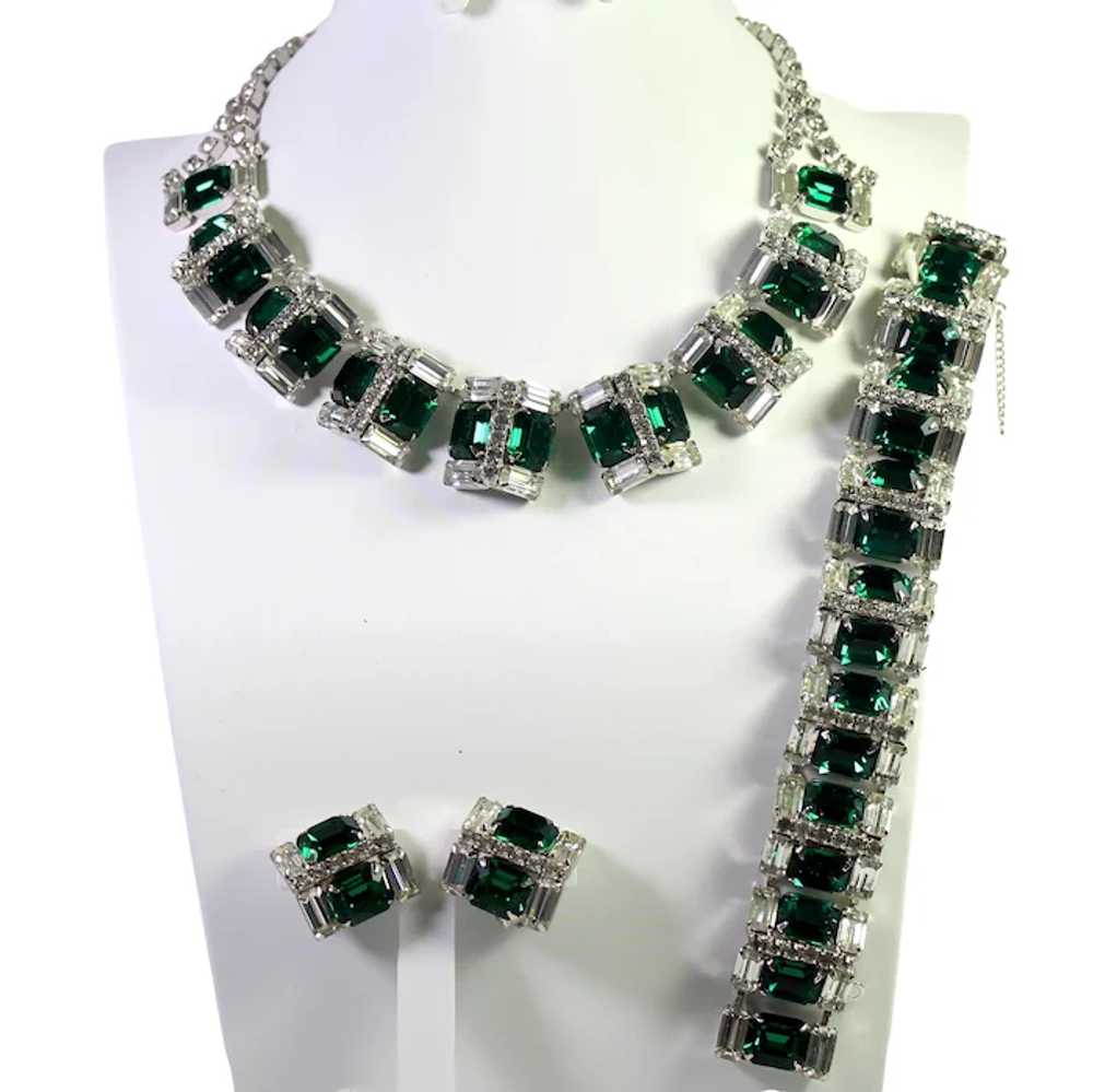 Vintage WIESNER Emerald Green Art Deco Rhinestone… - image 3