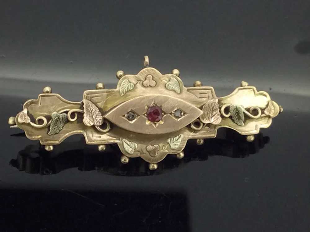 Antique Gold 9CT 375 Brooch Pin Locket Old Rose C… - image 2