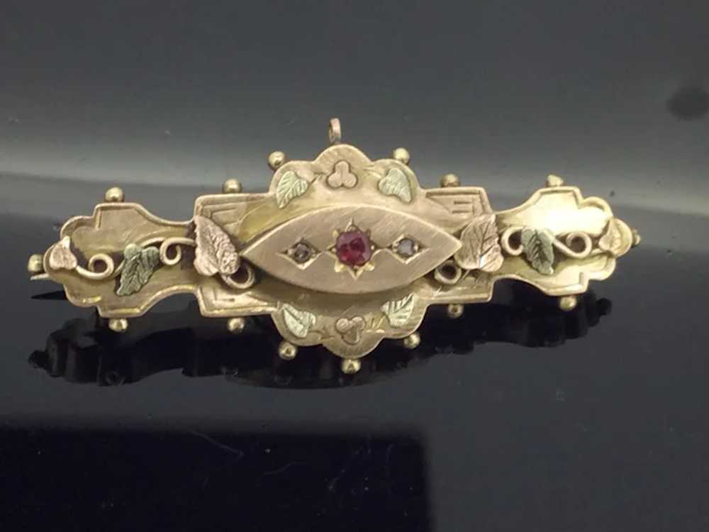 Antique Gold 9CT 375 Brooch Pin Locket Old Rose C… - image 3