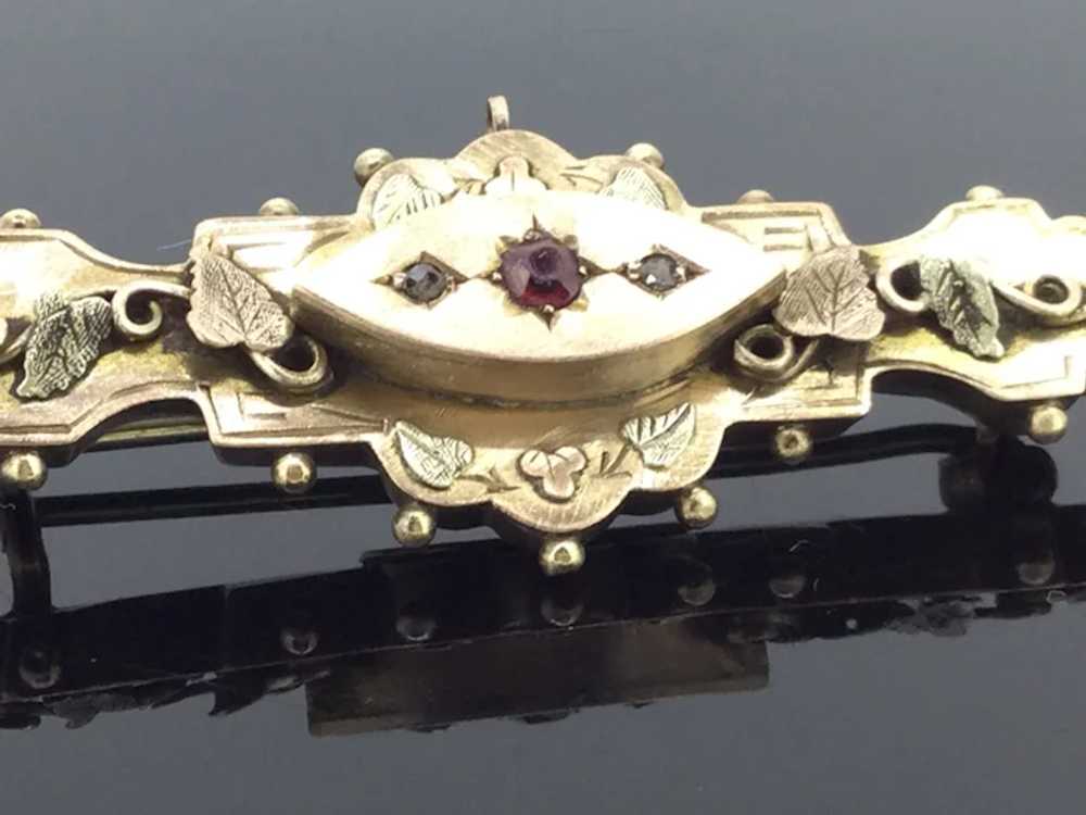 Antique Gold 9CT 375 Brooch Pin Locket Old Rose C… - image 4