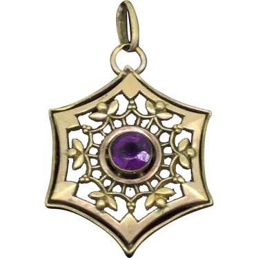 Edwardian Amethyst Paste Pendant Rolled Gold Beau… - image 1