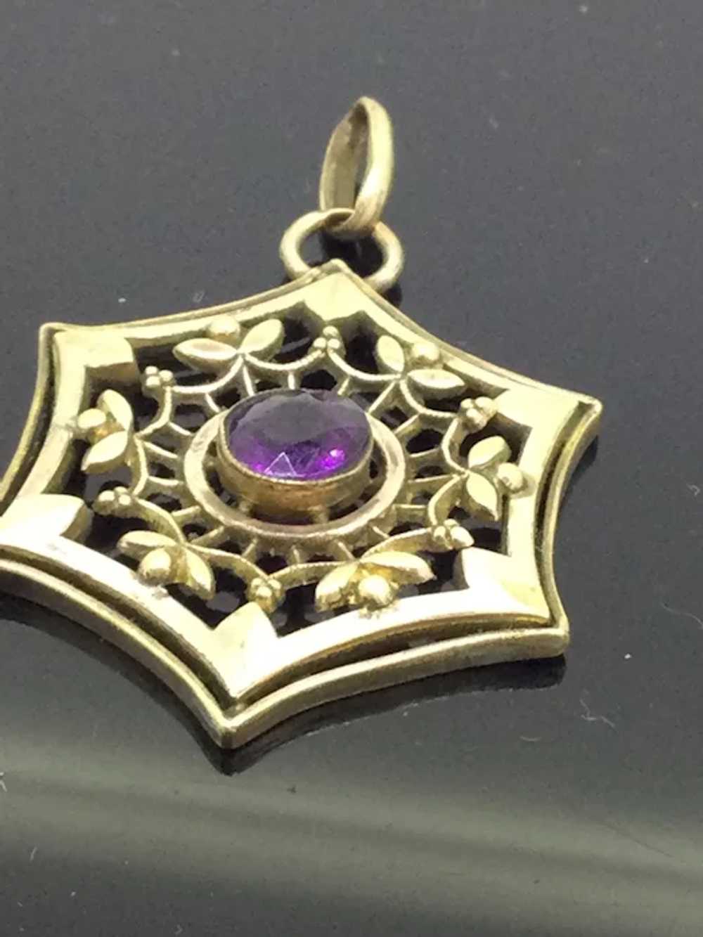 Edwardian Amethyst Paste Pendant Rolled Gold Beau… - image 3