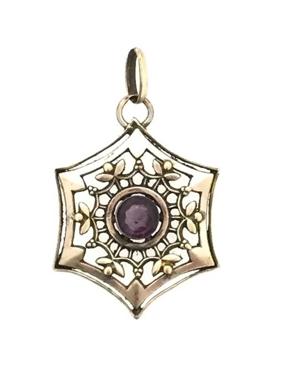 Edwardian Amethyst Paste Pendant Rolled Gold Beau… - image 5