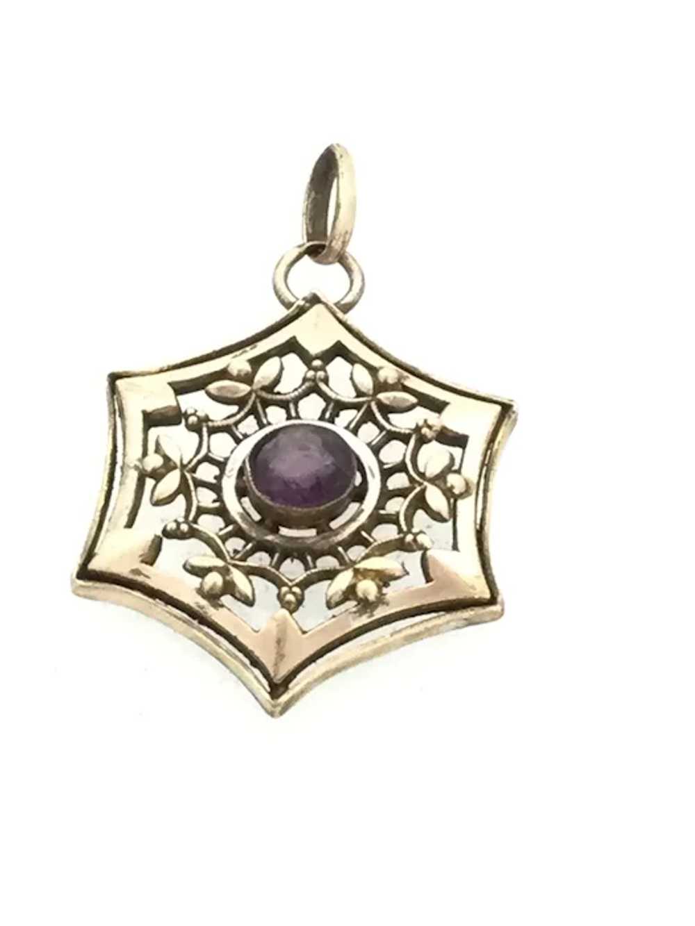 Edwardian Amethyst Paste Pendant Rolled Gold Beau… - image 6