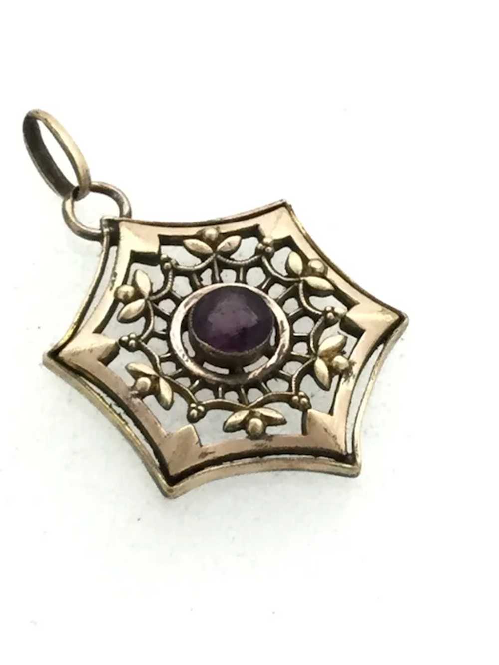 Edwardian Amethyst Paste Pendant Rolled Gold Beau… - image 7