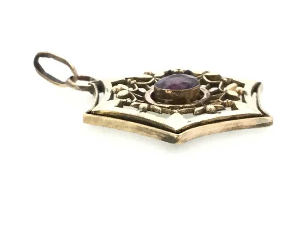 Edwardian Amethyst Paste Pendant Rolled Gold Beau… - image 8