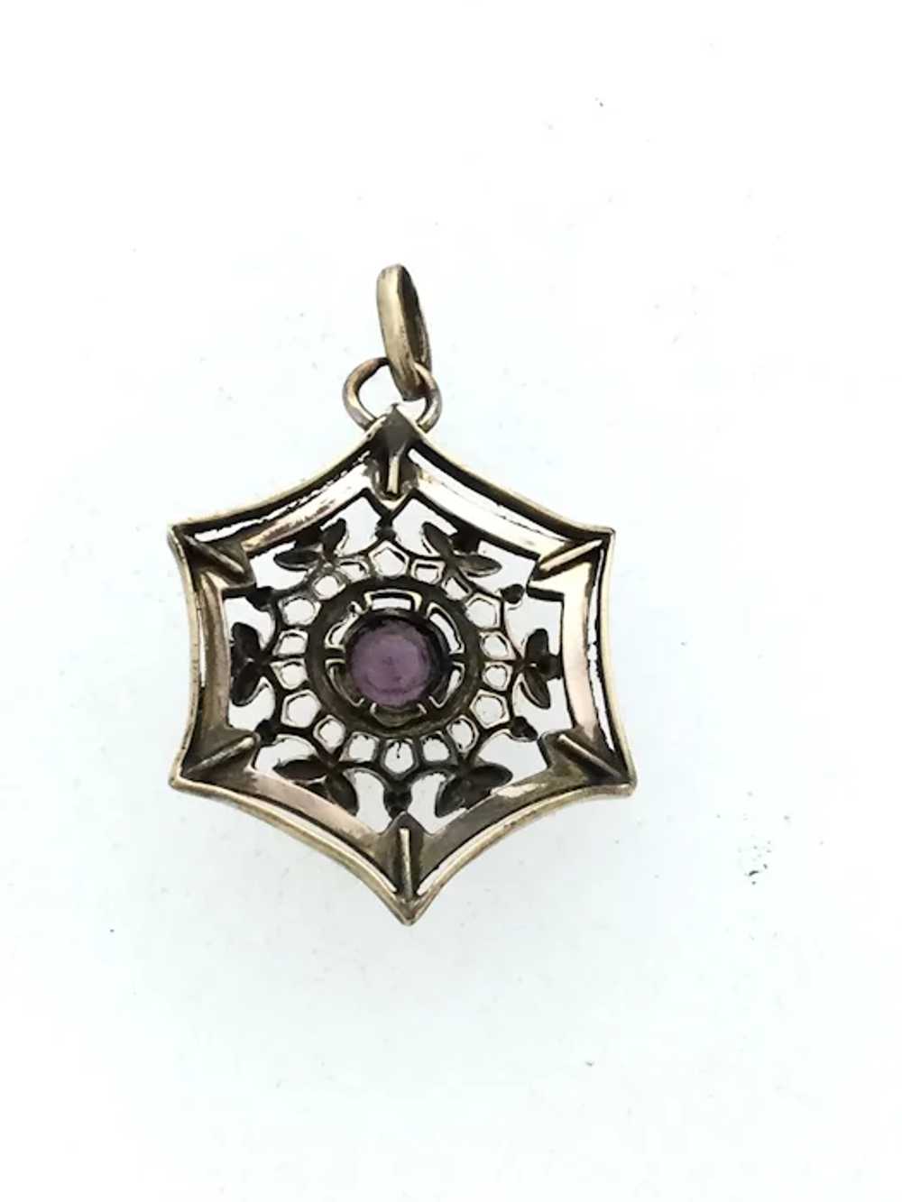 Edwardian Amethyst Paste Pendant Rolled Gold Beau… - image 9