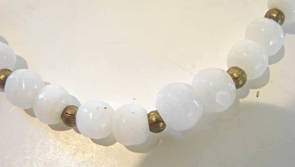 White Quartz Stone Bead Necklace Brass Metal Spac… - image 2
