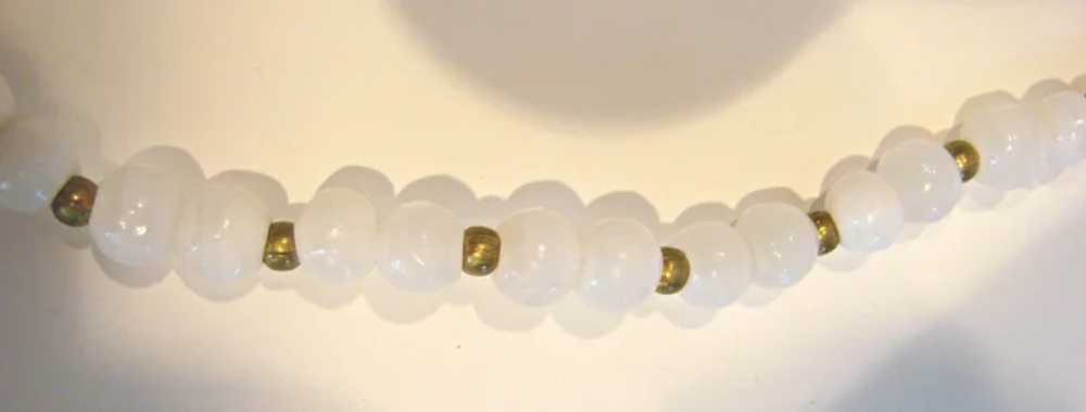 White Quartz Stone Bead Necklace Brass Metal Spac… - image 3