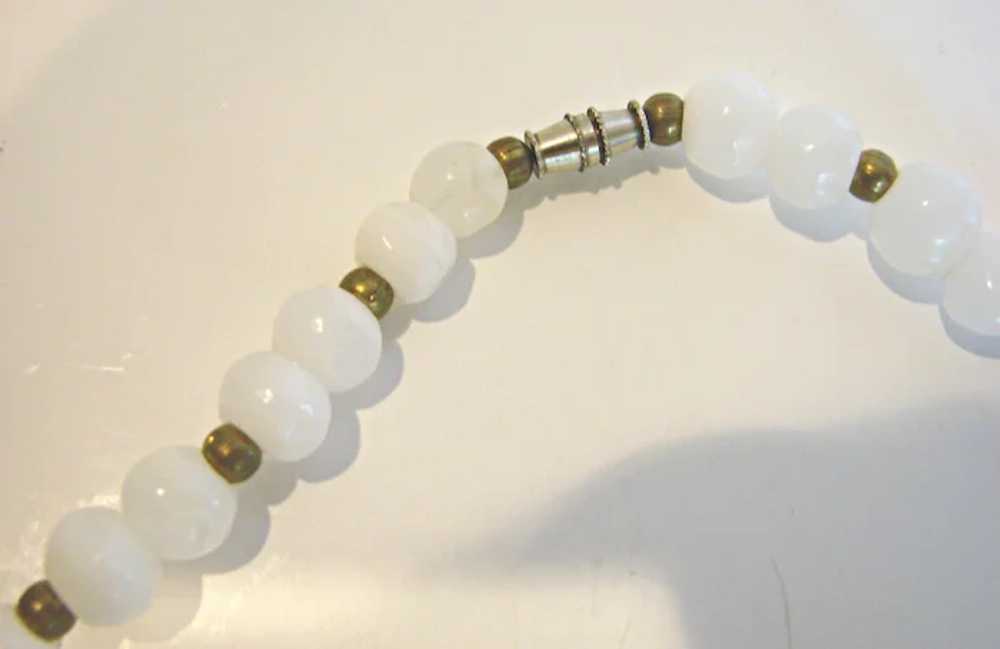 White Quartz Stone Bead Necklace Brass Metal Spac… - image 4