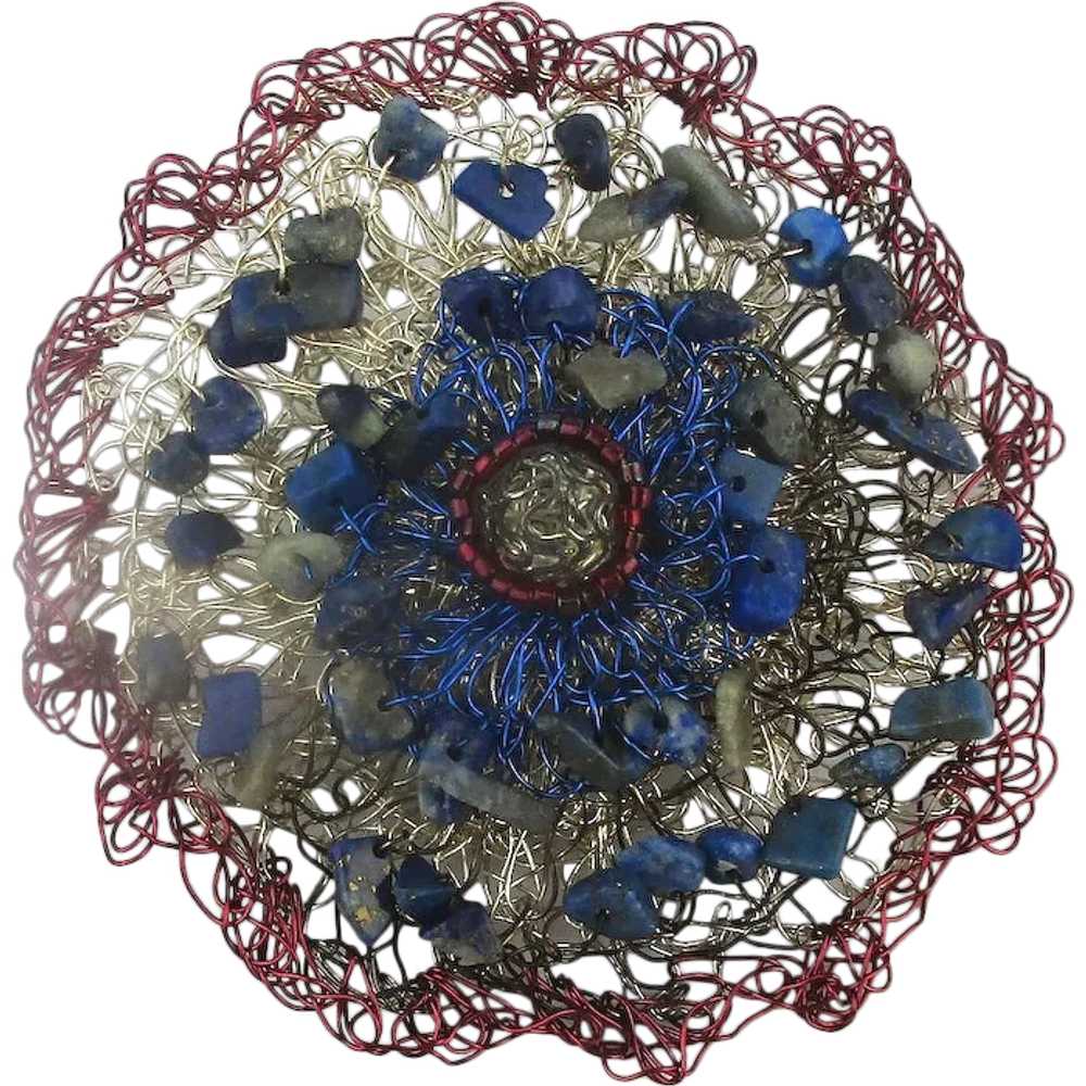 Patriotic Red White Blue Woven Wire Pin Brooch - image 1