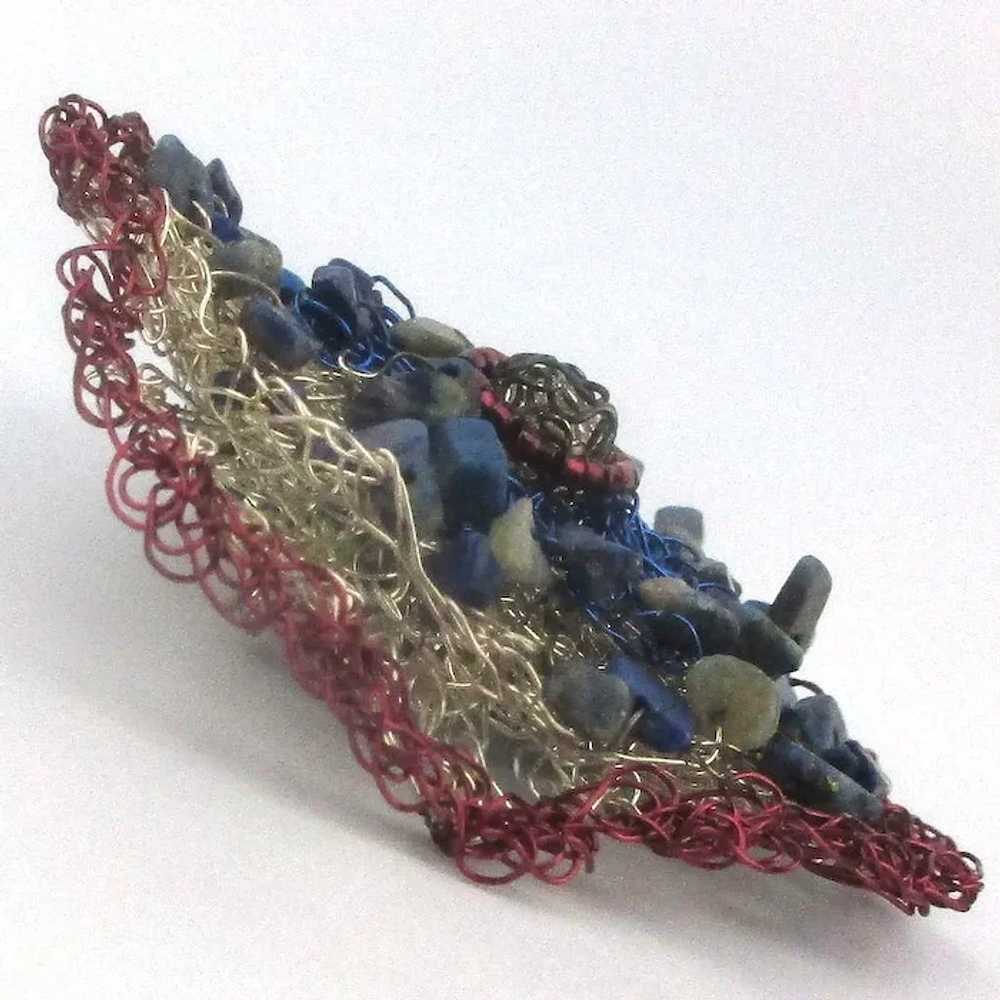 Patriotic Red White Blue Woven Wire Pin Brooch - image 2