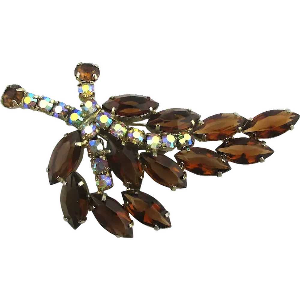 Mid-Century Crystal Rhinestone LEAF Pin Brooch - image 1