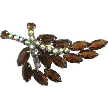 Mid-Century Crystal Rhinestone LEAF Pin Brooch - image 1