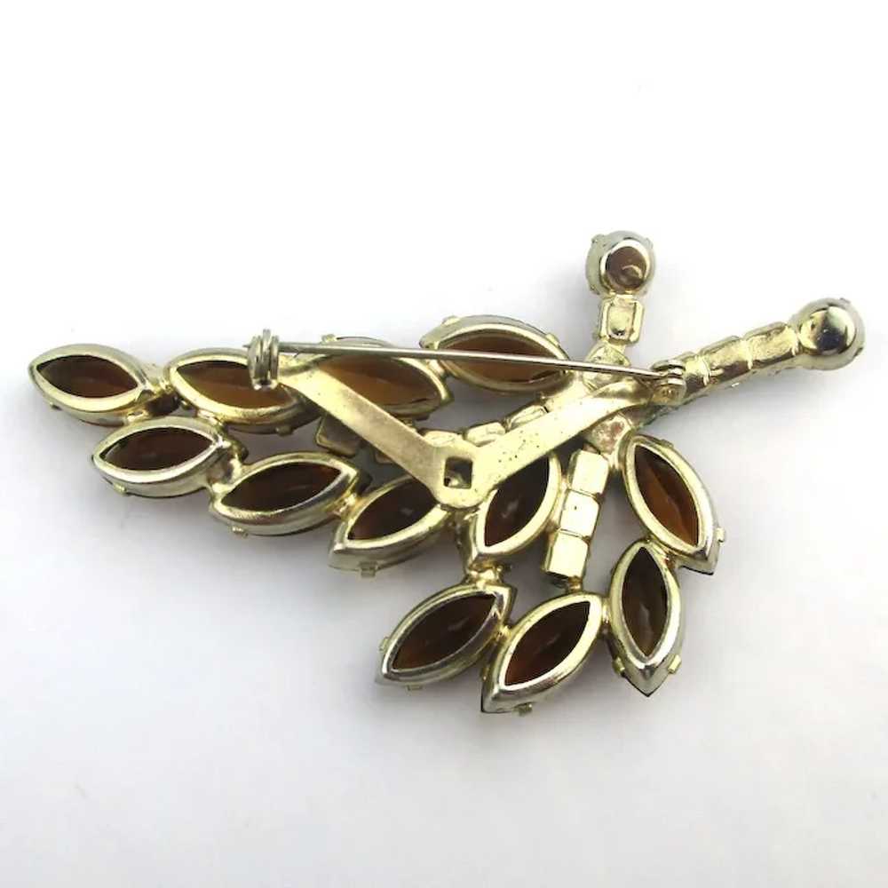 Mid-Century Crystal Rhinestone LEAF Pin Brooch - image 3