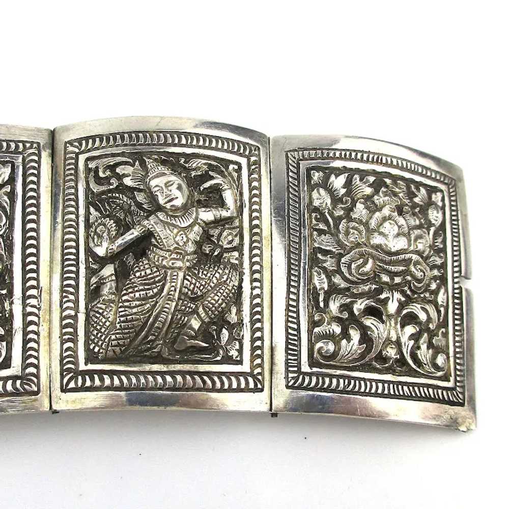 Antique Ethnic Silver Panel Bracelet Repousse Bur… - image 2