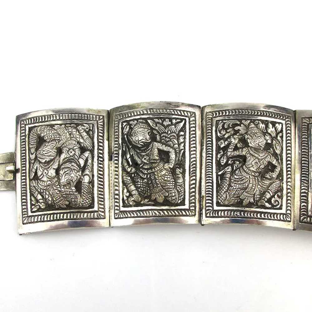 Antique Ethnic Silver Panel Bracelet Repousse Bur… - image 5
