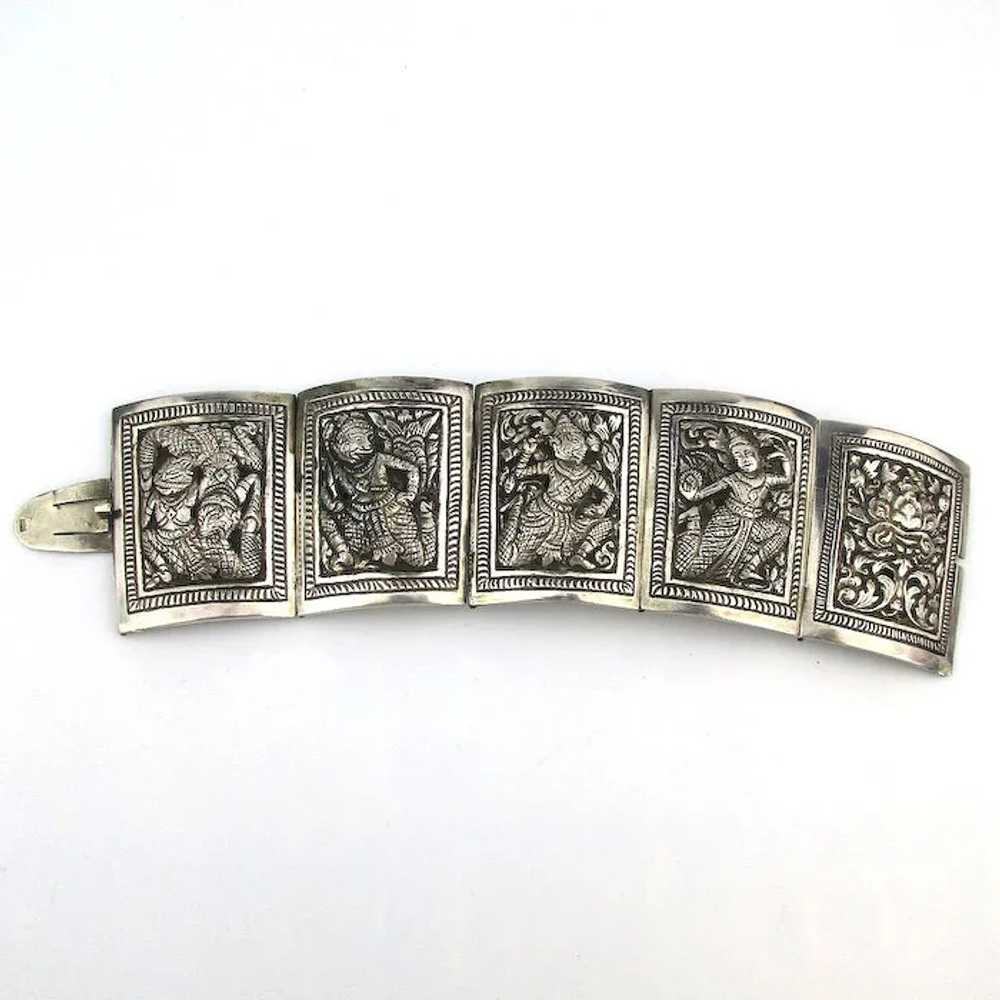 Antique Ethnic Silver Panel Bracelet Repousse Bur… - image 6