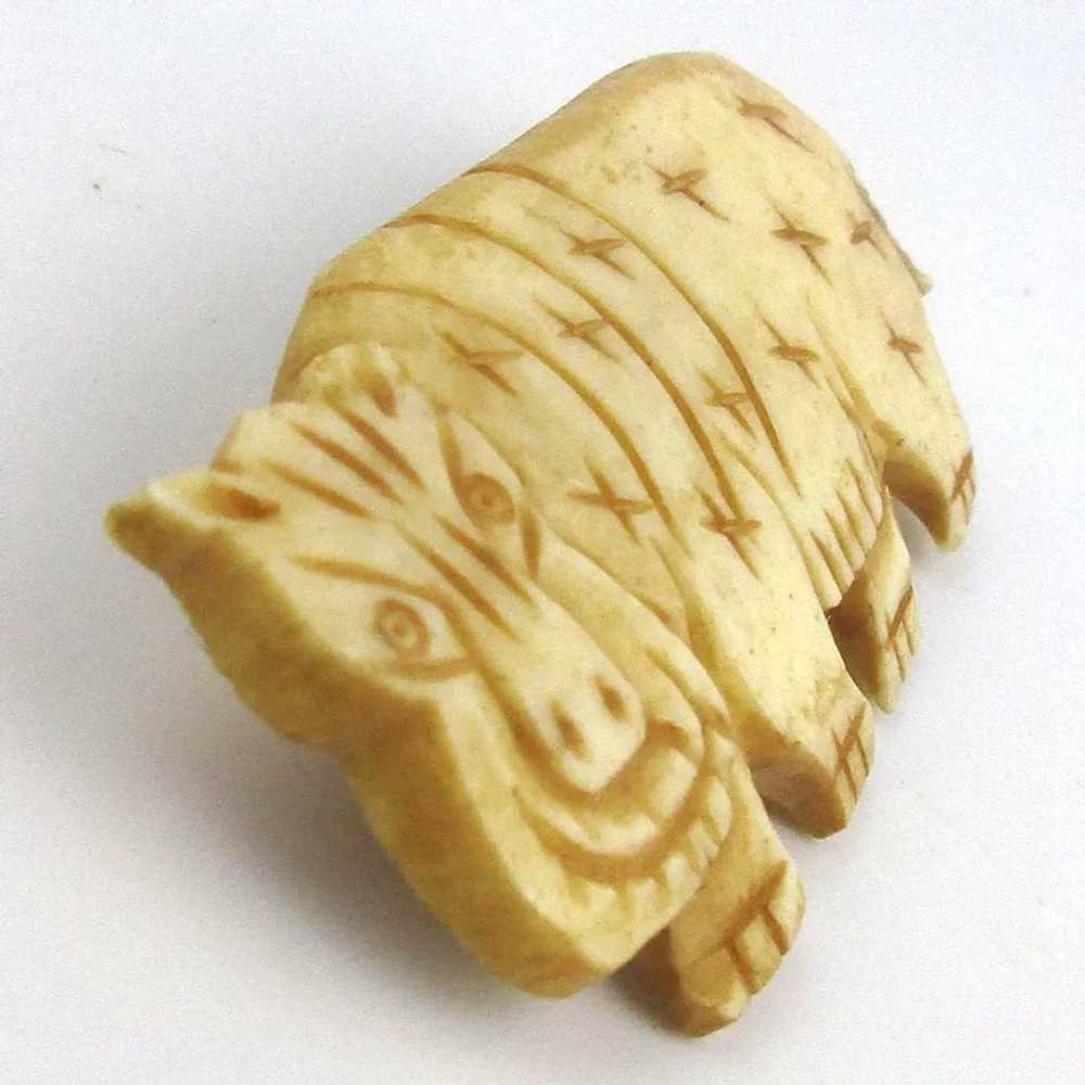 Hand-Carved Bone Vintage HIPPO Pin Brooch Beware … - image 2