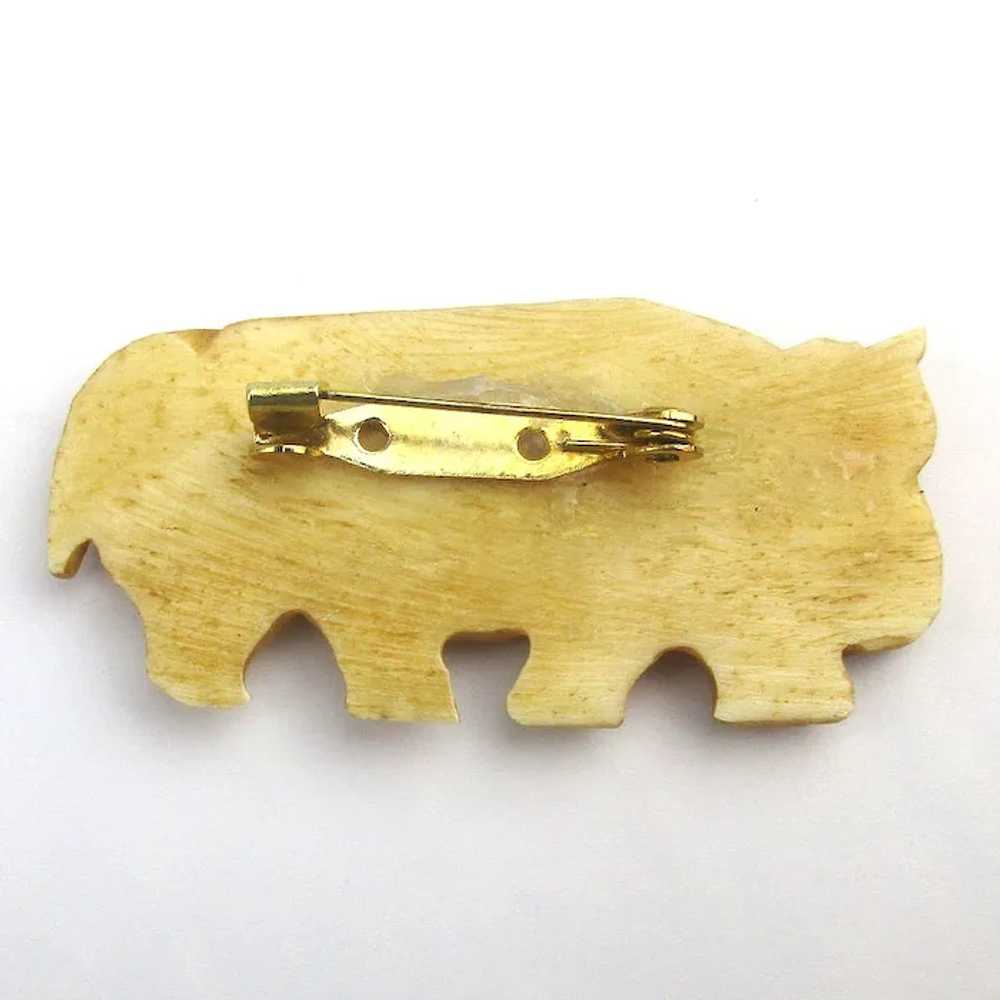 Hand-Carved Bone Vintage HIPPO Pin Brooch Beware … - image 3