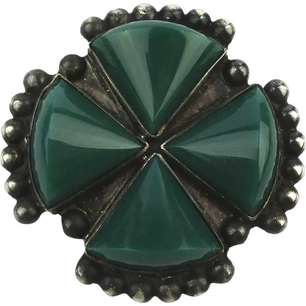 Old Mexican Sterling Silver Onyx Pin Brooch - image 1