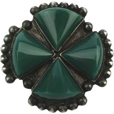 Old Mexican Sterling Silver Onyx Pin Brooch - image 1