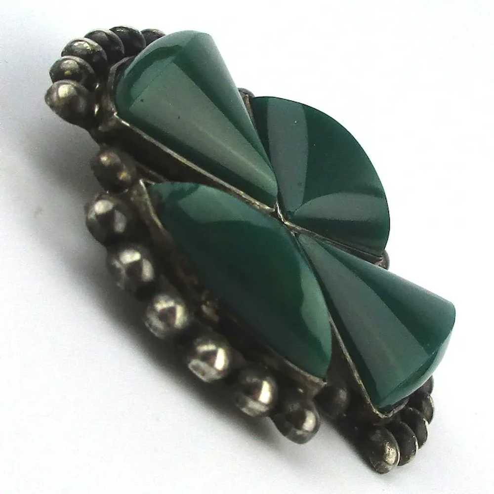 Old Mexican Sterling Silver Onyx Pin Brooch - image 2