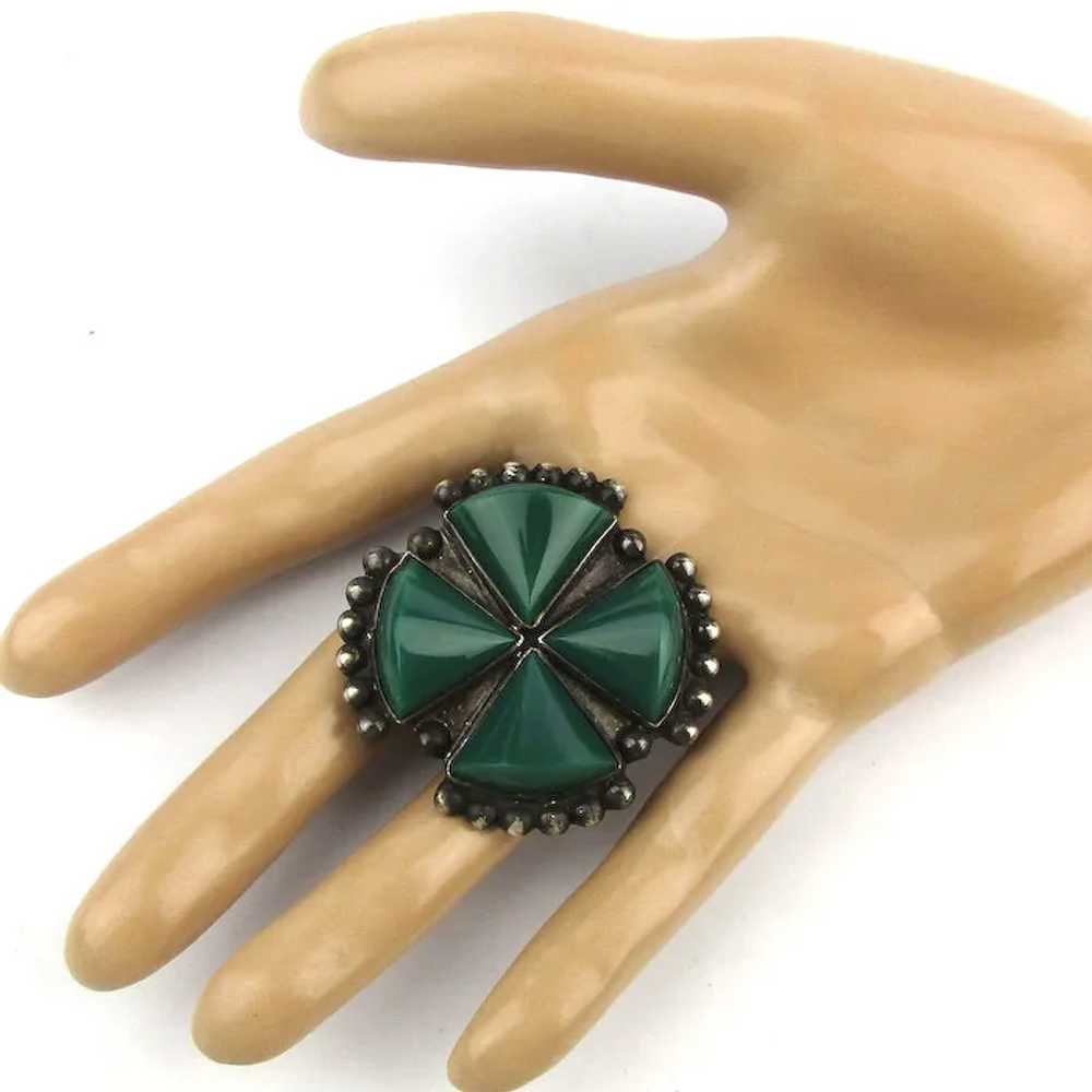 Old Mexican Sterling Silver Onyx Pin Brooch - image 3