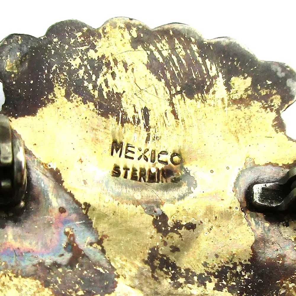 Old Mexican Sterling Silver Onyx Pin Brooch - image 4