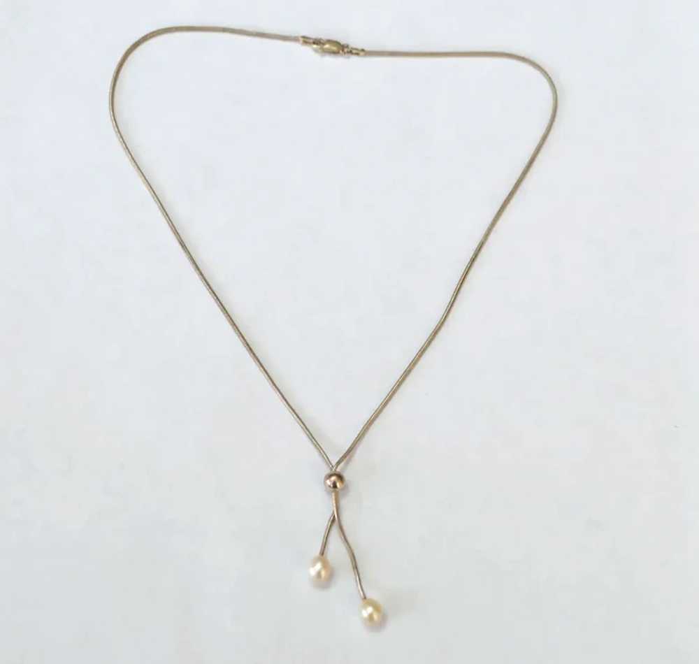 SILVER and Pearl Lariat Necklace - image 2