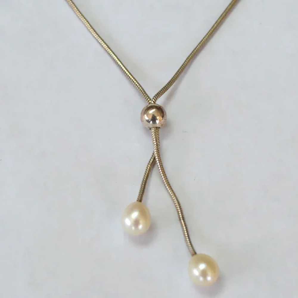 SILVER and Pearl Lariat Necklace - image 3