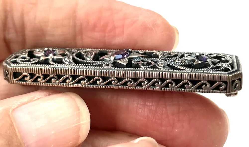 Silver, Marcasite and Amethyst Brooch Pin - image 3