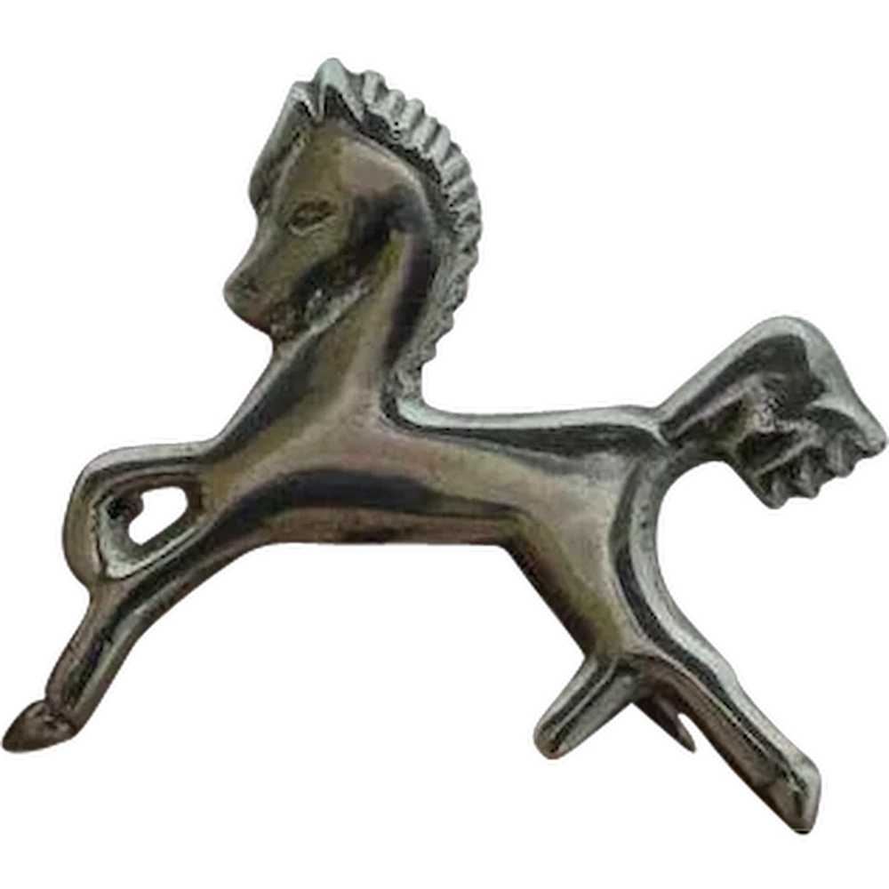 Vintage STERLING Horse Brooch Pin - image 1