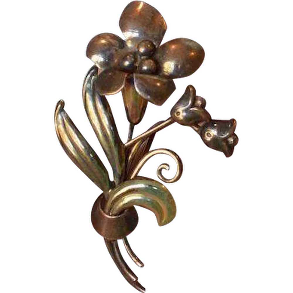 Gold Filled on Silver Flower Brooch Pin - image 1