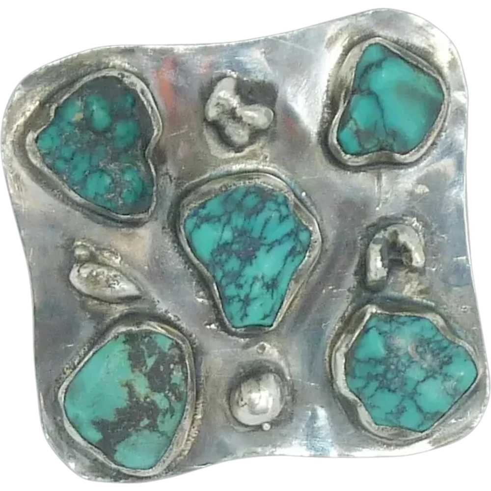 Natural Tumbled Turquoise Stone Sterling Silver P… - image 1