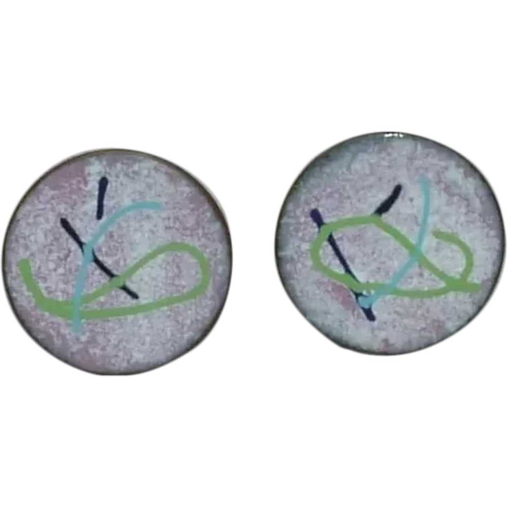 Round Copper Enamel Pink Cuff Links Cufflinks - image 1