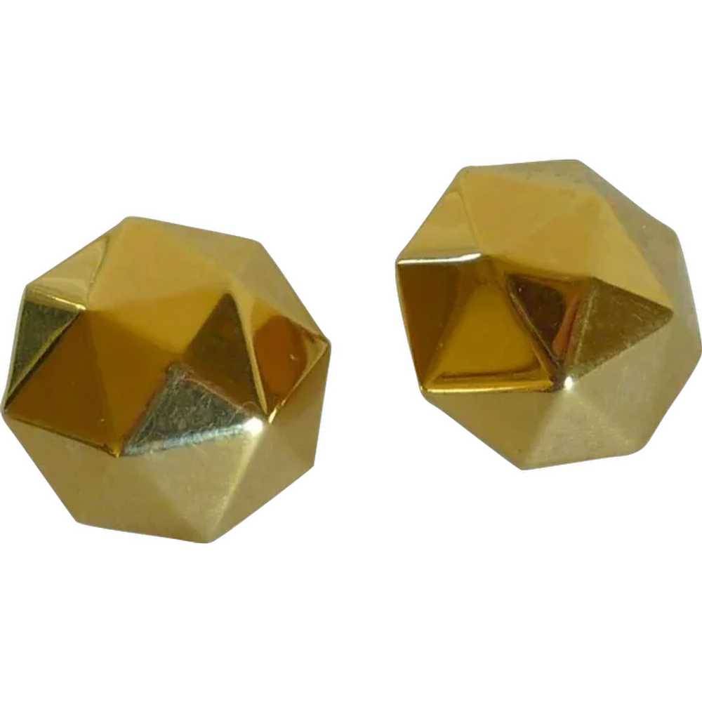 Monet Gold Tone Geometric Clip on Earrings - image 1
