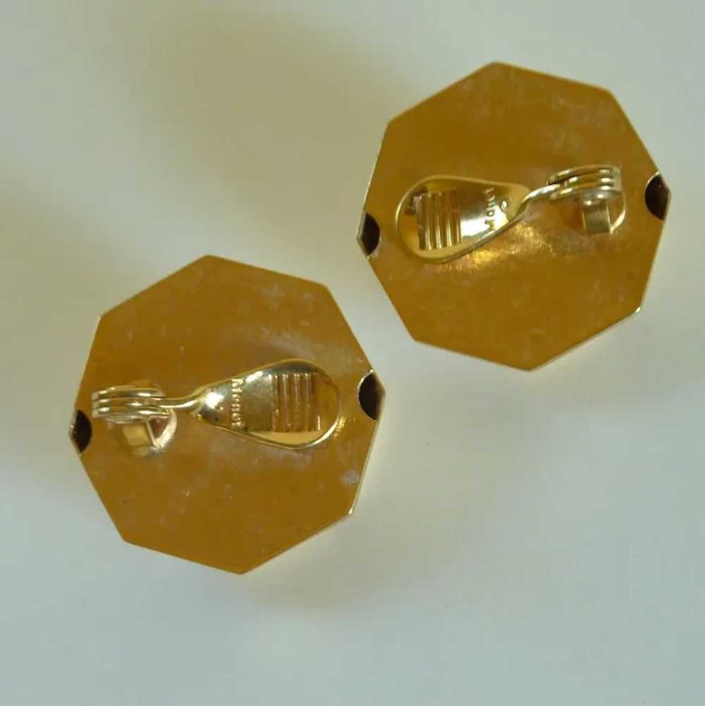 Monet Gold Tone Geometric Clip on Earrings - image 2