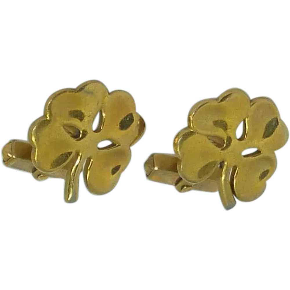 Swank Gold Tone 4 Leaf Clover Cuff Links Cufflinks - image 1