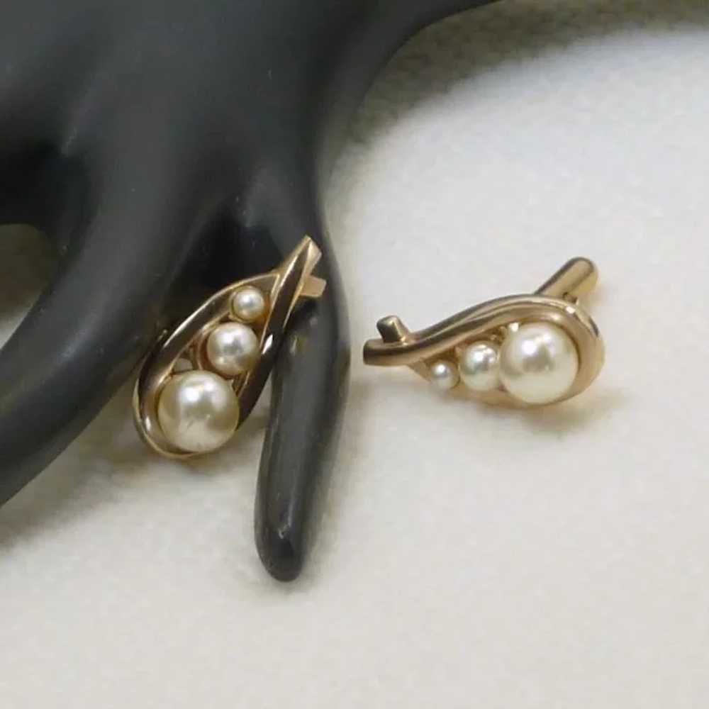 Swank Faux Pearl Gold Tone Cufflinks Cuff Links - image 2