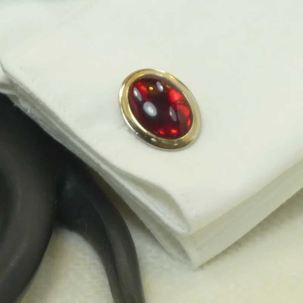 1950’s Gold Tone Red Thermal Plastic Stone Cuff L… - image 2