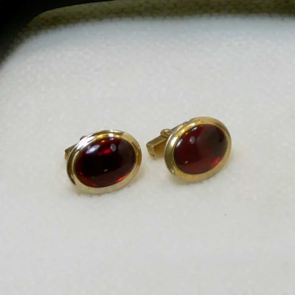 1950’s Gold Tone Red Thermal Plastic Stone Cuff L… - image 4