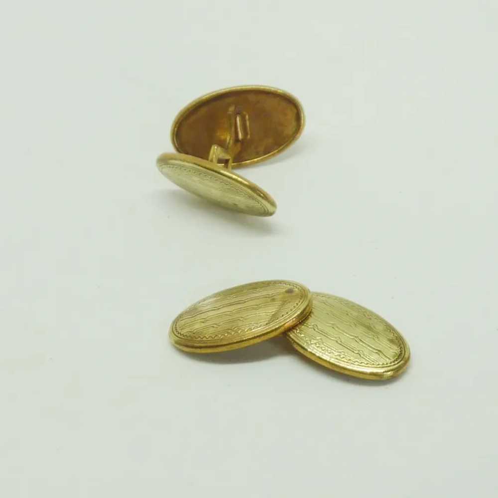 Oval Double Sided Gold Tone Cufflinks Cuff Links - image 2