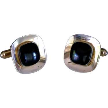 Simple Anson Gold Tone with Black Center Cufflink… - image 1