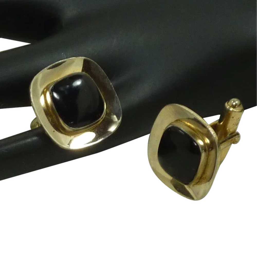 Simple Anson Gold Tone with Black Center Cufflink… - image 2