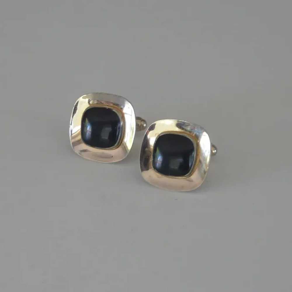 Simple Anson Gold Tone with Black Center Cufflink… - image 3