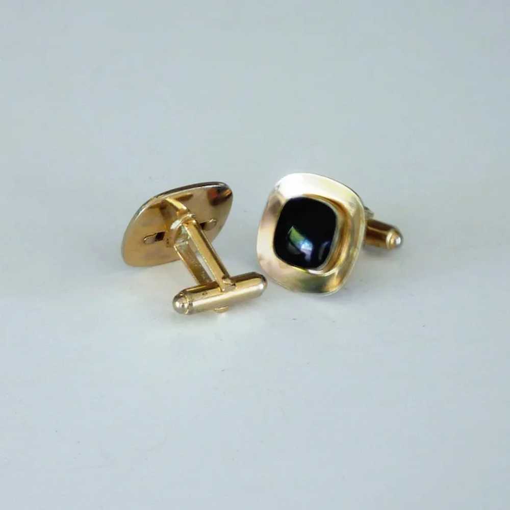 Simple Anson Gold Tone with Black Center Cufflink… - image 4