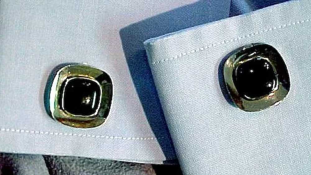 Simple Anson Gold Tone with Black Center Cufflink… - image 6