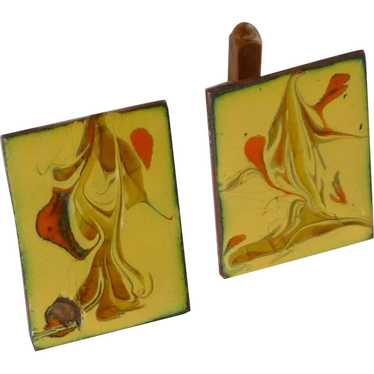 Abstract Design Yellow Enamel Copper Cufflinks Cuf